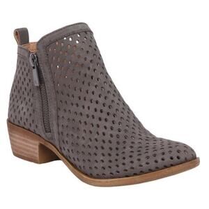 Lucky Brand Perforated Basel Bootie In Stone Leather Sz 7-7.5 Office Boho Preppy